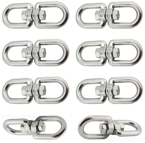 6 Pezzi Ganci Girevoli M6 Gancio ad Anello Girevole in Acciaio Inox 304 Gancio Girevole a Doppia estremità Sospeso Connettore per Sedie Sospese Altalene Sacchi di Sabbia Catene Corde