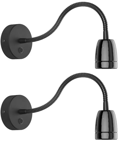 ledscom.de 2x Wandleuchte POZ, Schwanenhals, Schalter, Porzellan, Stahl, schwarz glänzend, rund, 1x E27 max. 300W