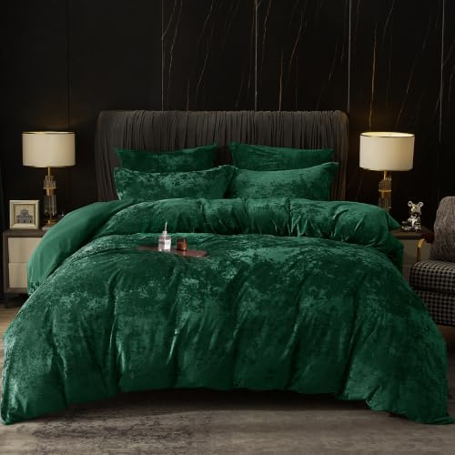 PHF Samt Bettwäsche 135x200, Luxus Flauschig Bettwäsche 135x200 cm mit 2er Kissenbezüge 80x80 cm, Kuschel Velvet Bettbezüge, Smaragd Grün