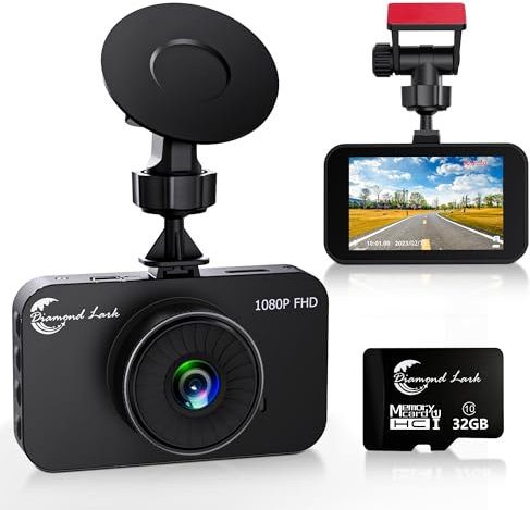 1080P Full HD DashCam for Cars, Diamond Lark Dash Cam Front with 32G SD Card, 3”LCD Screen, 170°Wide Angle, Dash Camera with Loop Recording, HDR, Night Vision, G-sensor, Parking Monitor