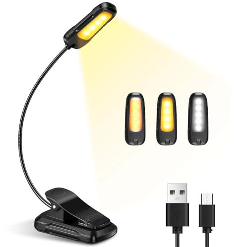 Diboniur Buchlampe Klemme, Klemmlampe mit 9 LEDs, 3 Farbtemperaturen und 3 Helligkeiten einstellbar, USB Wiederaufladbare Leselampe, 360° Flexibel für Büchern im Bett [Energieklasse A+++], Leseleuchte