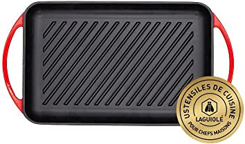 Laguiole - Rechteckige Grillplatte aus Gusseisen, emailliert, rot, 33,2 x 21,7 x 3 cm