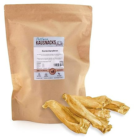 PetLove Kaninchenohren Kausnack für Hunde & Katzen (300g) • 100% natürliche Kaninchenohren ohne Fell • Fettarmer Zahnpflege Snack für Hunde • Leicht verdaulich & nahrhaft