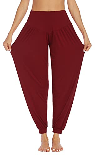 PINSPARK Yogabyxor, dam, långa haremsbyxor, sport, yogabyxor, curvy joggingbyxor, extra stor pluderbyxor, fritidsbyxor, eleganta sportbyxor, Vinröd, XXL