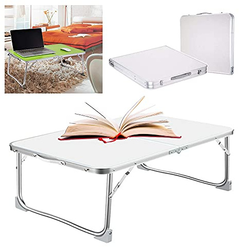 AUTOFU Betttablett, Tisch, faltbar, Schreibtisch, Bett, Laptoptisch, tragbar, niedriger Tisch zum Essen, Frühstück, Spielen, Lesen, Arbeiten, Schreiben im Schlafzimmer, Wohnzimmer, Weiß, 60 x 40 x 26