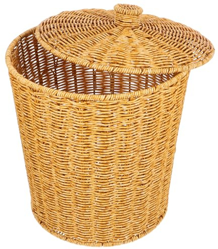 Alipis Pattumiera Con Coperchio Cestino Portaoggetti Rustico Intrecciato in Finto Rattan Cestino Di Articoli Vari Per Camera Da Letto Soggiorno Lavanderia Ufficio 33.00X28.00X28.00Cm