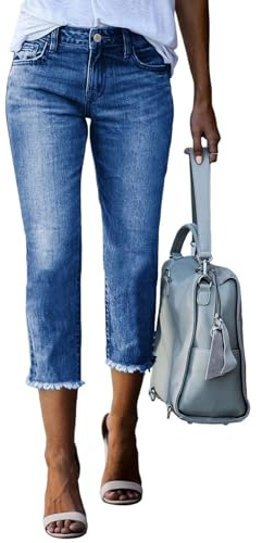 Sidefeel Capri Jeans for Women Trendy 2024 High Waisted Stretchy Straight Leg Denim Pants Sky Blue Size 10