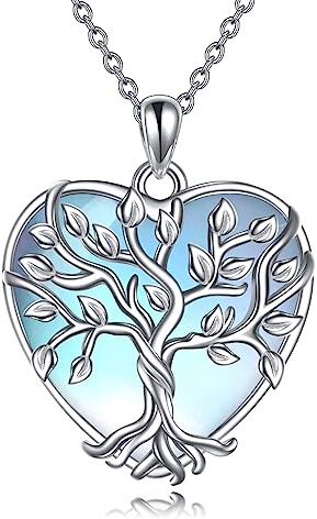 YAFEINI Lebensbaum Kette Mondstein Anhänger Halskette 925 Sterling Silber Baum des Lebens Halskette Baum Leben Schmuck Geschenk für Damen Mädchen Mama