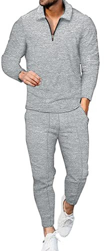 QWUVEDS Winter Sportanzug Herren Sets 2 Stück Outfits Hemd Mode Trainingsanzüge Casual Set Plus Size Langarm und Hosen Set S Anzughose Herren Trainingsanzug Set Lange Ärmel Kapuzenpullover
