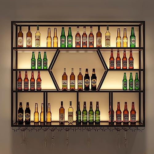 JOSKAA Porte-Bouteilles Muraux Industriels avec Porte-Verre,Porte-Bouteilles Et Porte-Verre,Porte-Verre À Vin Suspendu,étagères Polyvalentes en Métal Rustique,pour Bars,Caves À Vin,Maison