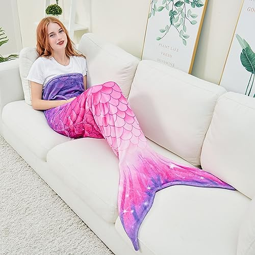WERNNSAI Meerjungfrau Decke Erwachsene - Weiche Meerjungfrauen Decke 160 x 70 cm Weicher Flanell Meerjungfrauen Tragbare Decke Sofa Decken für Teenager Geschenk zum Geburtstag