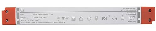 SeKi Controlador LED de voltaje constante de 24 V CC, 30 W, 1,25 A, diseño plano/delgado; fuente de alimentación, transformador, fuente de alimentación conmutada; sin carga mínima, sin ruido/parpadeo
