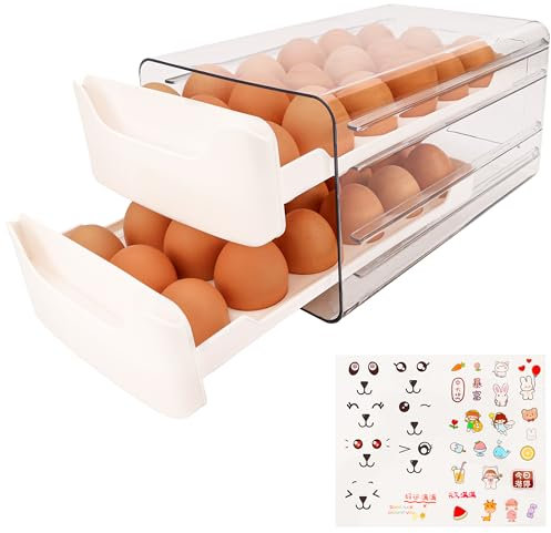 Belle Vous Doppellagige Eier Aufbewahrung Kühlschrank Organizer - Durchsichtige Eier Kühlschrank Eierbox Kunststoff - Eierbox mit Deckel & Schubladen - Für 36 Eier