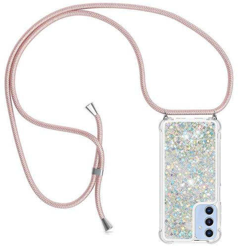 YuhooTech Handykette Hülle Kompatibel mit Samsung Galaxy A15 5G Handyhülle - Quicksand Glitzer Hülle mit Band - Silikon Handyhülle mit Kordel Umhängenband - Schnur mit Treibsand Case zum Umhängen
