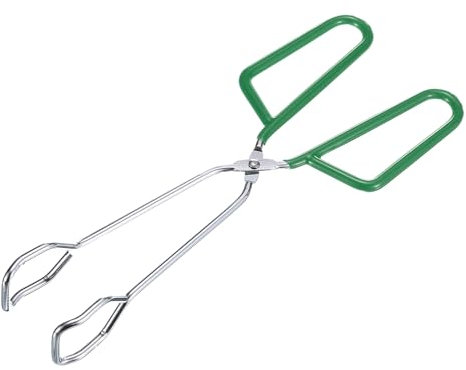 sourcing map 1Pcs Cooking Scissor Tongs, 10 Electroplating Kitchen Tongs with Comfort Grip Green Handle for Cooking Barbecue
