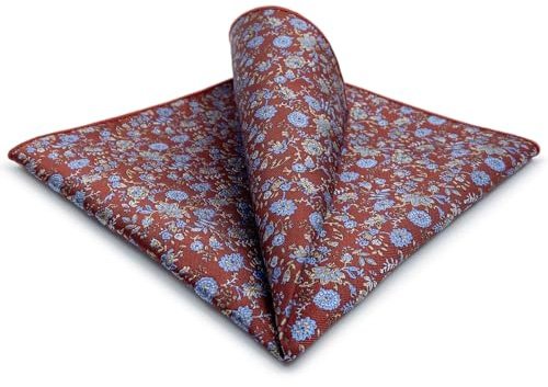 S&W SHLAX&WING Pañuelo de Bolsillo para Hombres Rojo Bermellón Floral Azul para Boda Padrinos