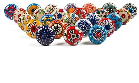 RAJRANG BRINGING RAJASTHAN TO YOU Boho Mehrfarbiger Keramik-Möbelknopf, Vintage-Schrank, Kommode, Schubladengriffe, Hardware-Knöpfe, 25er-Set