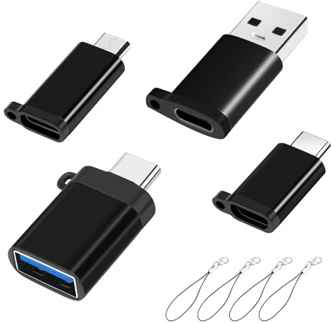 Adaptateur USB C (4 pcs), Type-C mâle vers Micro femelle, Micro mâle vers Type-C femelle, USB3.0 mâle vers Type-C femelle, Type-C mâle vers USB3.0 femelle, avec dragonne, compatible avec Smartphones