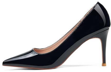 Elisabet Tang 3 in Classic Pointy Pull on Heeled Wedding Pumps - Comfortable Stiletto Closed Toe Dress Heels for Prom Work Black Patent 8