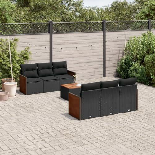 Rantry 7-TLG. Garten Sofagarnitur mit Kissen Gartensofa mit Stauraum Gartenlounge Gartenmöbel Balkonmöbel Loungesofa Ecksofa Rattansofa Sitzgruppe mit Gartentisch Gartenset Schwarz Poly Rattan