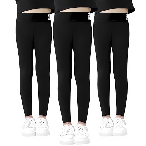 HOTUT Leggings Girls, High Waist Sports Leggings, Basic Long Sports Trousers Children, Sports Leggings Girls Elastic Fitness Pants, Sports Pants Solid Color for Dance Yoga Everyday, 150-160