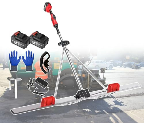 smafoseedding Chape vibrante électrique, outil vibrant de finition ciment pour chape, avec 2 moteurs, 12 gants et 2 batteries, avec affichage de vitesse et 9 vitesses de réglage, facile à installer et