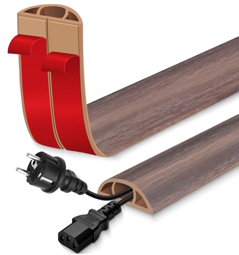 Kabelkanal selbstklebend Kabelbrücke Boden PVC Kabelkanal flexibel Kabelschacht flach Kabelabdeckung für Kabel Verstecken und Kabelschutz (Graubraun Holzoptik, 30mm×3m)