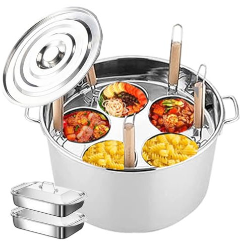forplubossmmp Set di Inserti per Cuocipasta Commerciale, Pentole in Acciaio Inox per Cucinare La Pasta con 2 Teglie da Forno, Pentola da Cucina, 5 Cestelli per Scolapasta (Dimensioni: 5 Fori)