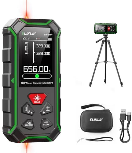 Elikliv Dual Laser Measuring Tool with Tripod, 656FT/200M Bilateral Laser Distance Meter, 1/13 inch Accuracy Rechargeable Laser Measure Featured Anti-Vibration Design for Construction Site, Factories