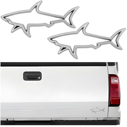 JNNJ 2 Piezas Pegatina Tiburón para Coche, Emblema Adhesivo Tiburón Metálico, Logo De Tiburón Cromado para Auto, Adhesivo Coche 3D Tiburóns Metal, Accesorios De Decoración para Coches(Plata)