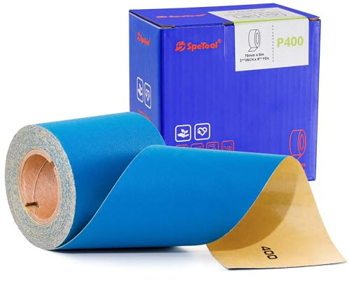 SpeTool Rollo de papel de lija PSA Longboard de grano 400 de 2-3/4 pulgadas de ancho, 8-1/2 yardas de largo, hoja de lija autoadhesiva de óxido de aluminio, opciones para bloques de lijado a mano,