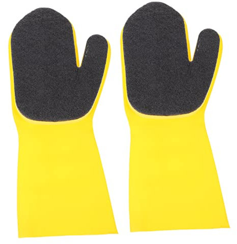 HAWILLOSCH 2pcs Kitchen Dishwashing Gloves Sponge Black and Yellow Latex Cleaning Gloves for Household Washing Right Hand Kitchen Accessory for Bowl Cleaning and General Tasks