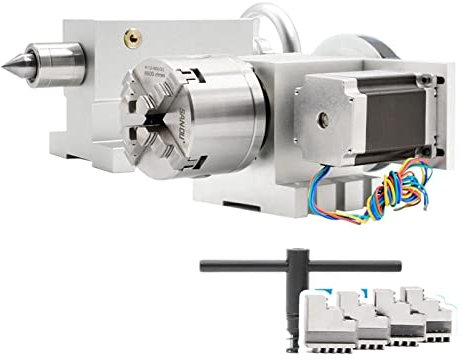 HPHPH Schrittmotor, 4 Backen 80 Mm 4. Achse + Reitstock CNC-Teilkopf Rotationsachse/A-Achsen-Kit for Mini-CNC-Fräser/Graveur-Holzbearbeitungsgravur, 3D-Drucker/CNC-Extruder und Y-Achse
