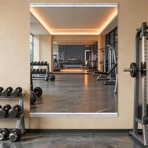 Hasipu Home Gym Mirrors 140x42cm -2 PCS Large Full Body Mirror for Yoga, Large Wall Mirror Full Length for Fitness, Garage, Dance Studio, 0.16in Tempered Glass Frameless Mirrors-UL
