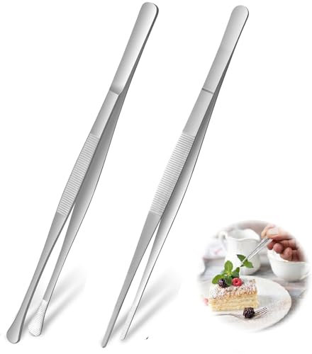 Kochpinzette Zangen Set,2 Pcs Küchenpinzette Edelstahl 25cm-Kochpinzette Zangen Präzision Gezackte Spitze Professionelle Kochpinzette Küchenwerkzeuge zum Grillen, Beschichten und Servieren