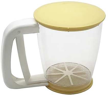 Tamiz de harina semiautomático de plástico, taza de mano, tamiz de harina, colador de malla en polvo, suministros para hornear, herramientas con tapa