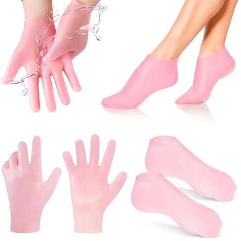dinghaole 1 Pairs Silicone Moisturizing Glove Socks Set, Reusable Moisturiser Socks Glove for Women for Dry Cracked Feet Women, Repairing Dry Feet Cracked Heel and Softening Rough Skin