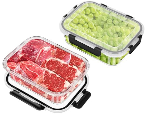 RSWDE Frischhaltedosen Glas Set für Lebensmittel 4 Stück(2 Behälter + 2 Deckel), Glasbehälter mit Deckel Mikrowellengeschirr Spülmaschinen & Gefrierschrankfreundlich - Meal Prep Boxen Glas