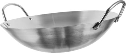 Ipetboom Padella Wok Da Cucina in Acciaio 32 Cm Doppia Maniglia, Riscaldamento Uniforme e Facile Da Pulire, Adatta Per Friggere e Grigliare in Casa
