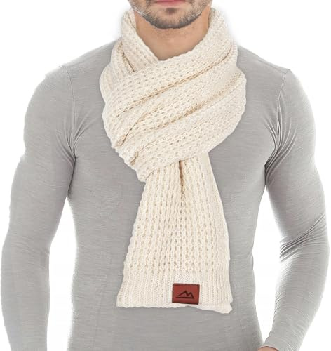 Loowoko Schal Herren Damen winter, Klassische waffel strickschal, Langschal mit Echt-Leder Veredelung, Geschenk für Mann und Vater
