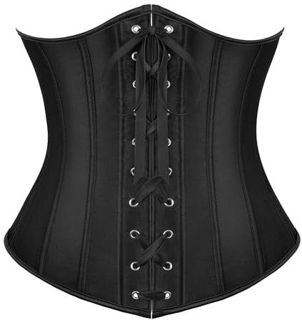 JasGood Dam underbröst korsett satin shaper korsett, korsett topp gotisk vintage korsett, Svart slätt tyg, XL
