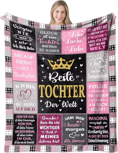 ARRITS Personalisiert Kuscheldecke Geschenke für Meine Tochter von Eltern, Decke An Meine Tochter zum Weihnachten, Super Weich Flanelldecke Wohndecke Briefdecke Sofadecken für 18. Geburtstag Mädchen
