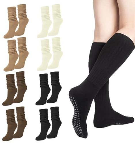 KIKAWORD 8 Pairs Slouch Socks,Knee High Socks for Women,Extra Long Knit Scrunch Leg Warmers,Warm Thick Stacked Calf Boot,All-match Earth Color Series for All-Season Women,Girls