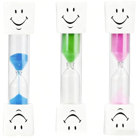 3 clessidra per spazzolino da denti da 3 minuti, per bambini e adulti, in plastica bianca, con PVC e vetro sicuri per i bambini, timer di flusso portatile da 3 minuti per studiare e giocare, mana per