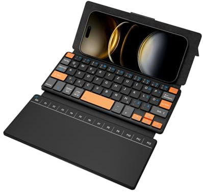Doohoeek Mini Tastatur mit Trackpad für Handy/Tablets | Dual Bluetooth Kabellos, Faltbar, Verstellbar 150° Ständer, Pocket Size Keyboard für iPad, iPhone, Samsung Z Fold