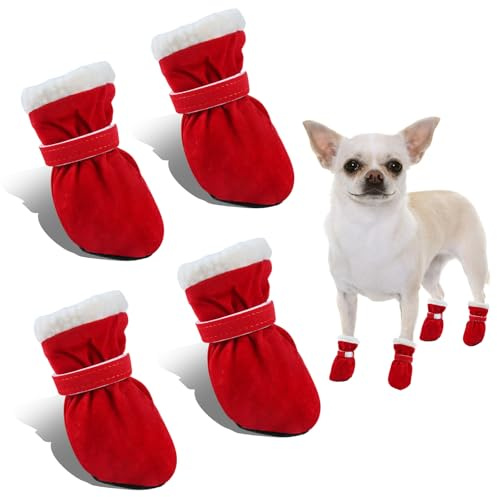 Zapatos para Perros Antideslizantes, 4 Piezas Botas Nieve para Perros, Zapatos Invierno Perro, Protector de Pata de Botas para Perros, Adecuado para Perros Pequeños Medianos y Grandes (Rojo, M)