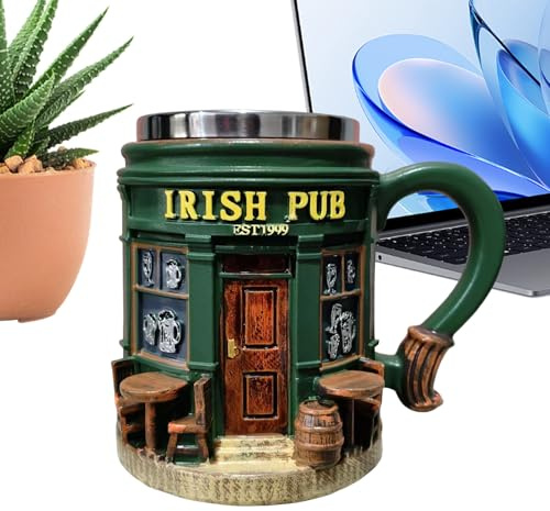 DAWCBVJQ Tazze da Caffè Irlandesi,3D Vintage Novità Resina 300ml | Tazze Da Tè E Caffè Stile Pub Irlandese - Per Casa Ufficio Viaggio Bar Compleanno Vacanza Tè Birra Acqua Bevanda