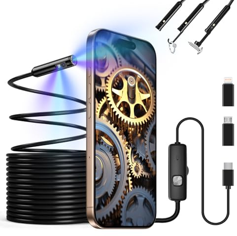 Endoscopio Cámara de Inspección, Cámara Endoscópica para Móvil 1920P HD, IP67 Boroscopio Digital Industrial Tuberias con 8 Luces LED, Cable Semirrígido para Android e iOS