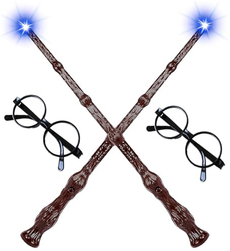 KBIBCK Leuchtender Zauberstab, 36 cm Dumbledore Zauberstab mit Licht und Sound, Magischer Zauberstabs mit 2 Brillenpaare für Zauberer, Zauberlehrlinge, Karneval, Spielzeug Cosplay