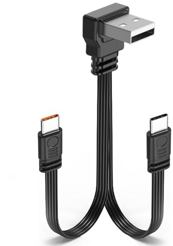 MISYNLON 66W Short Dual USB C Splitter Cable, 90° Right Angle USB to 2 Type-C Charging Cord 2 in 1 Portable Travel Charger Cable for Power Bank, Phone,Car, Tablet-15cm (Down Angle)